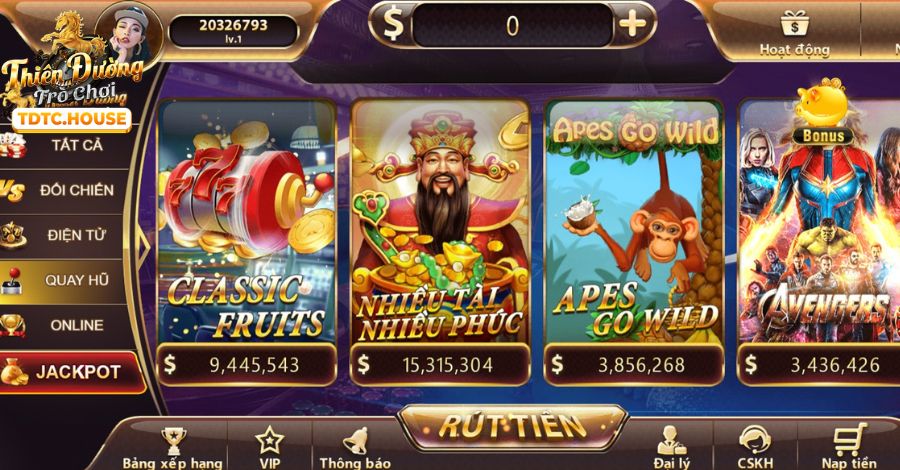 Hình ảnh máy đánh bạc (slot game) với các biểu tượng may mắn và jackpot.